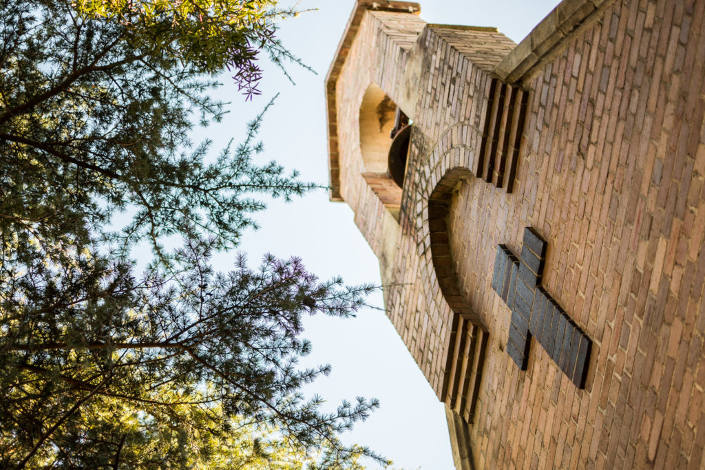 outside church building with bell