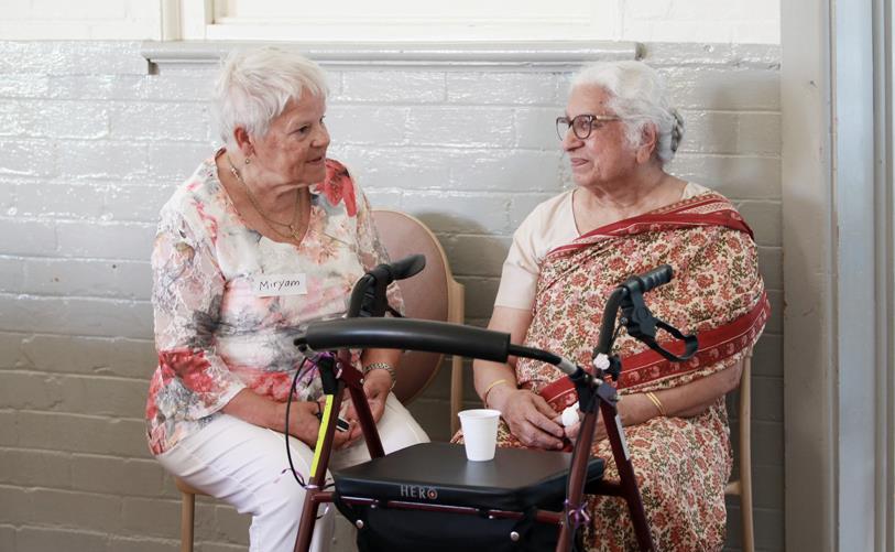 two senior women talking